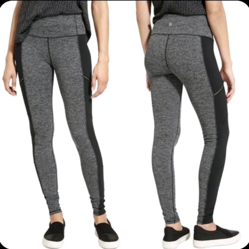 Athleta Herringbone Metro Drifter High Rise Leggings Black Gray